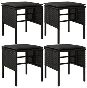 6 pcs conjunto de jantar p/ jardim c/ almofadões vime PE preto