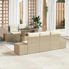 vidaXL Conjunto de Sofá para Jardim 6 Peças com Almofadas Bege Polirattan