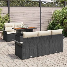 Conjunto de Sofás de Jardim com 6 Peças e Almofadas Pretas de Rattan e