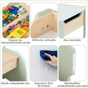 Conjunto de mesa e cadeiras infantil de 3 peças com arrumação e quadro removível para sala de jogos e creche verde
