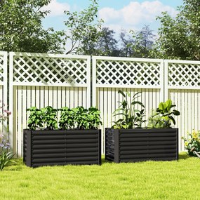 Conjunto de 2 floreiras 120 x 60 x 60 cm elevadas para hortas, com estrutura em aço galvanizado e fundo aberto, cinzento escuro