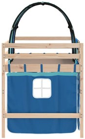 Cama alta p/ criança c/ túnel 90x200 cm pinho maciço azul