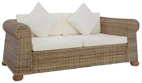 2 pcs conjunto de sofás com almofadões vime natural