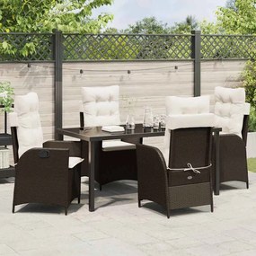 Conjunto de jantar de jardim com 5 peças e almofadas marrom em rattan
