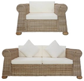 2 pcs conjunto de sofás com almofadões vime natural