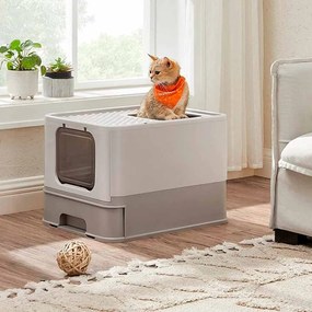 Caixa de areia para gatos com tampa Cinzento quente cor de aveia