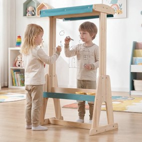 Cavalete Infantil para Desenho, 65 x 44,5 x 110 cm, Tabuleiro Transparente Dupla Face, Natural