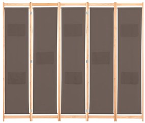Divisória de quarto com 5 painéis 200x170x4 cm tecido castanho