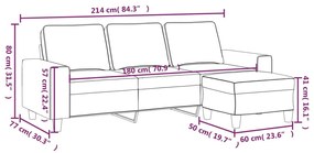 Sofá de 3 lugares com apoio de pés 180 cm tecido cor creme