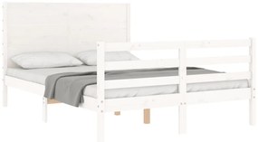 Estrutura de cama com cabeceira 140x190cm madeira maciça branco