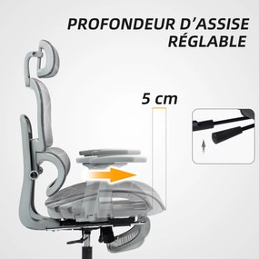 Cadeira de escritório, 66x64x122 cm ergonómica em malha com braços 3D, encosto reclinável, cinzenta