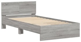 Estrutura de cama c/ cabeceira/luzes LED 100x200cm cinza sonoma