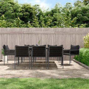 vidaXL 9 pcs conjunto de jantar p/ jardim com almofadões vime PE e aço