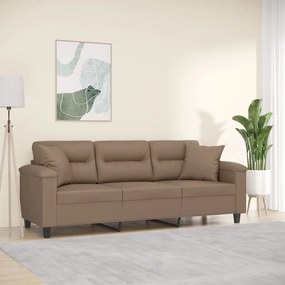 vidaXL Sofá 3 lug. c/ almofadas/almofadões couro artificial cappuccino
