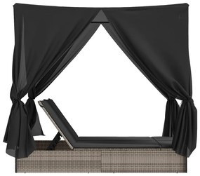 Espreguiçadeira dupla com teto e cortinas vime PE cinzento