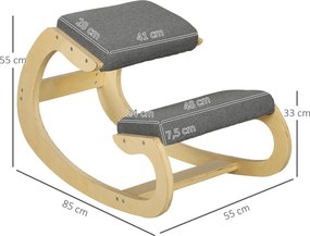 Cadeira escritorio Ergonómica de Joelhos com Almofadas Acolchoadas Estrutura de Madeira para Melhor Postura Escritório 55x85x55 cm Cinzento