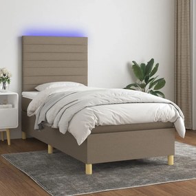 Cama box spring + colchão/LED 90x190cm tecido cinza-acastanhado