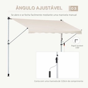 Toldo Manual Retrátil para Exterior 400x120x170-280cm Toldo Enrolável Altura Ajustável com Manivela Proteção Solar para Terraço Balcão Jardim Castanho