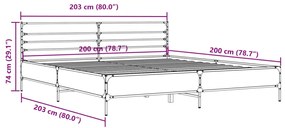 Estrutura de cama 200x200 cm derivados madeira/metal