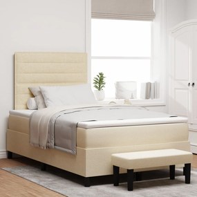 Cama Box Spring com Colchão &amp; Banqueta Creme 120x200 cm Tecido