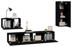 Conjunto móveis de TV 4 pcs madeira processada preto