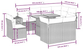 9 pcs conjunto de sofás p/ jardim com almofadões vime PE bege
