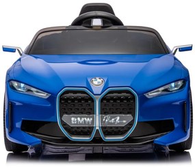 Carro elétrico para crianças BMW i4, 12V pneus de borracha EVA, banco em pele artificial Azul