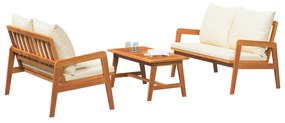 Conjunto Bistro de 3 Peças com Almofadas em Madeira Maciça de Acácia