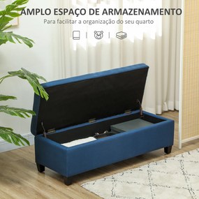 Banco de Armazenamento Acolchoado Banco Estofado em Linho Tampa com Abertura  125x49x41,5 cm Azul Escuro
