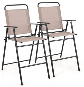 Conjunto de 2 bancos altos rebatíveis Jardim com estrutura metálica em tecido respirável e apoios para os braços Apoio para os pés para o pátio 53 x 6