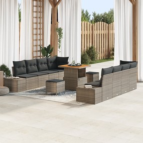 vidaXL Conjunto de Sofá de Jardim com Almofadas Cinza de 11 Peças em Rattan Polipropileno Acácia