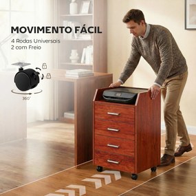 Bloco de Gavetas de Escritório com Rodas 4 Gavetas Organizador Móvel 40x36x65 cm Castanho