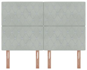Cabeceira com Botões de Cristal Tufted Cinza Claro 140 cm de Veludo
