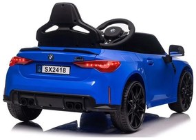 Carro elétrico Crianças BMW M4, 12V, música, banco de couro, pneus de borracha Azul