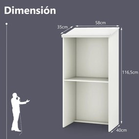 Suporte para pódio 58 x 40 x 116,5 cm com prateleira e orifícios para cabos Branco