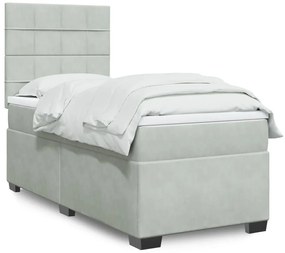 Cama com molas/colchão 90x200 cm veludo cinza-claro