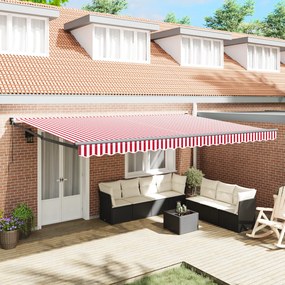 vidaXL Toldo Retrátil Manual Listrado Vermelho e Branco 500x300 cm