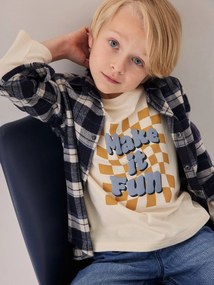 Camisola com mensagem em relevo, para menino cru