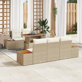 vidaXL Conjunto de Jantar de 6 Peças da com Almofadas Bege Rattan Acácia