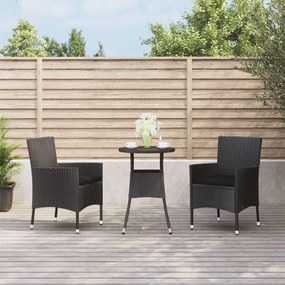 vidaXL 3 pcs conjunto bistrô de jardim c/ almofadões vime PE preto
