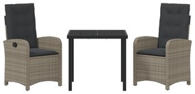 Conjunto de Jantar de Jardim de 3 Peças com Almofadas Cinza Rattan Ver