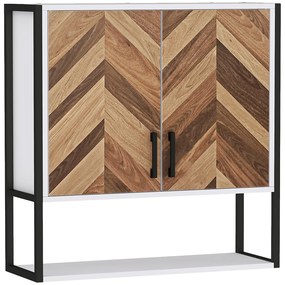 HOMCOM Armário de Parede para Casa de Banho com 2 Portas Prateleiras Ajustáveis e Prateleira Aberta 59x20x60 cm Branco e Madeira | Aosom Portugal