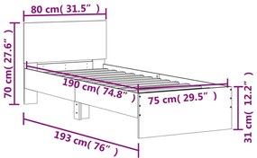 Estrutura cama cabeceira 75x190 cm derivados de madeira preto