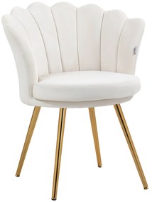 HOMCOM Poltrona Concha Cadeira Toucador Cadeira de Veludo Cadeira de Sala com Pés de Metal Dourado Creme | Aosom Portugal