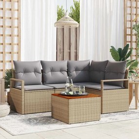 vidaXL Conjunto de Sofá de Jardim de 5 Peças com Almofadas Bege em Rattan Sintético.