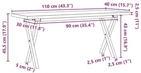 Mesa de centro estrutura em X 110x40x45,5cm pinho/aço