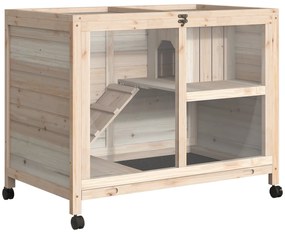 PawHut Coelheira de Madeira com Rodas 91,5x53,5x73cm Gaiola para Coelhos de 2 Níveis com Bandeja Amovível e Rampa Natural | Aosom Portugal