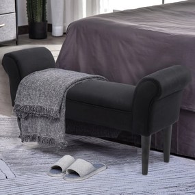 Banco de Pé de Cama Banco com Braços Curvados Estofado e Pés de Madeira Carga Máxima 130kg 102x31x51cm Preto