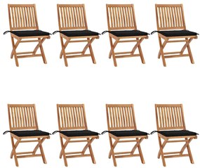 vidaXL Cadeiras de jardim dobráveis c/ almofadões 8 pcs teca maciça