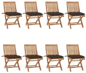 vidaXL Cadeiras de jardim dobráveis c/ almofadões 8 pcs teca maciça